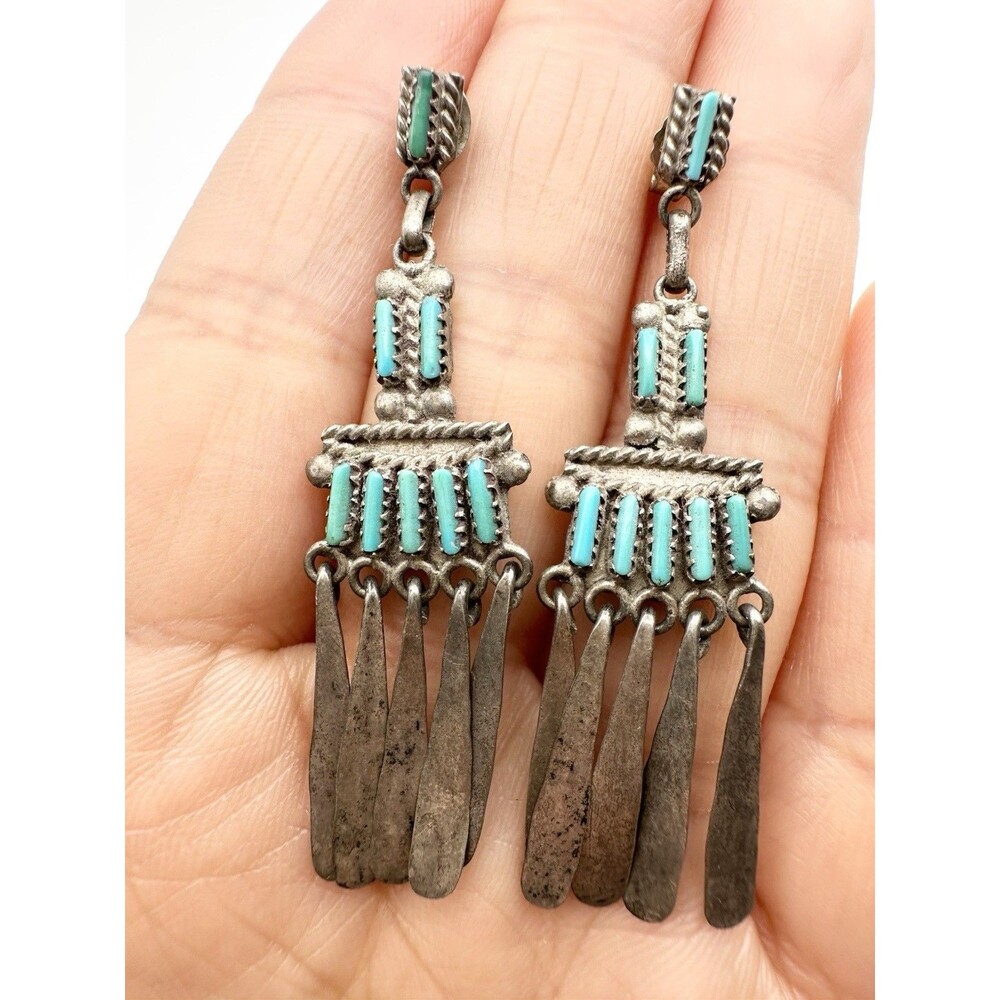 Vintage Zuni Needlepoint Chandelier Earrings, 2"